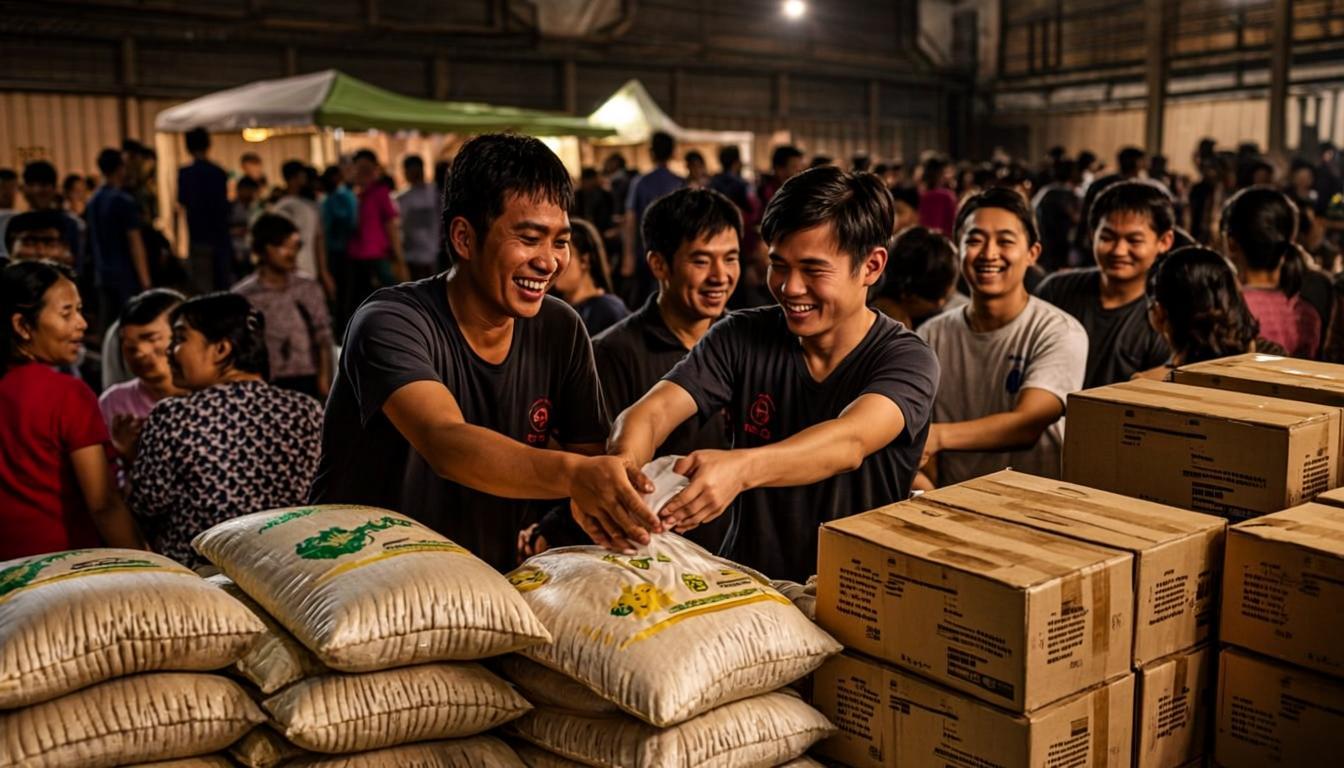 Distribusi bantuan makanan di posko pengungsian